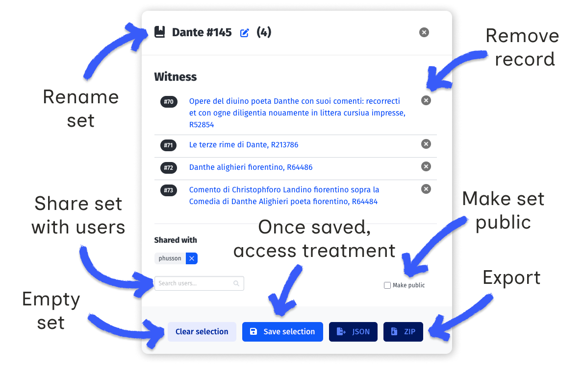 Document selection modal screenshot