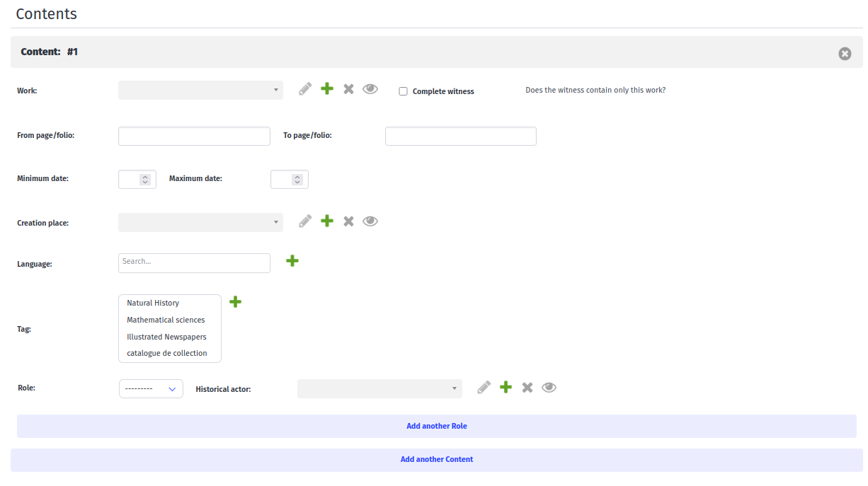 Contents form screenshot