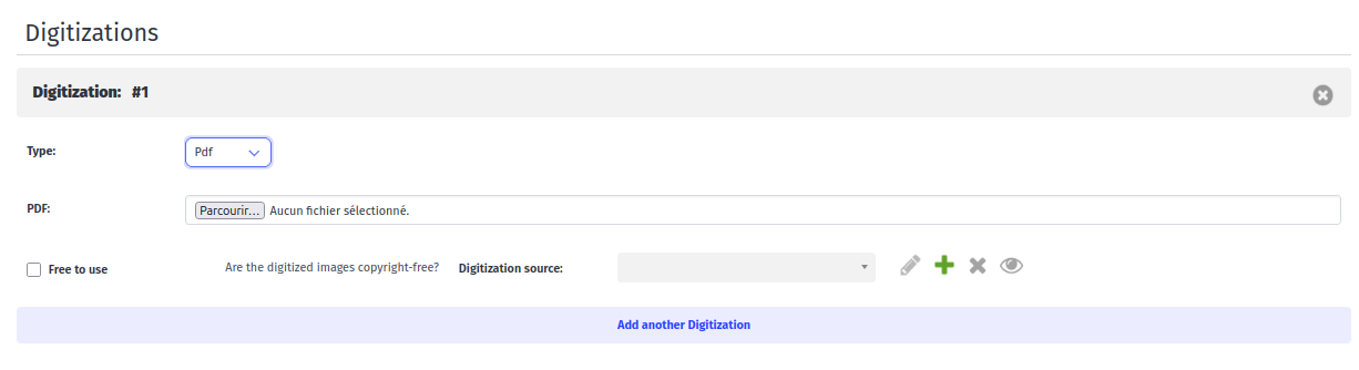 Digitization form screenshot