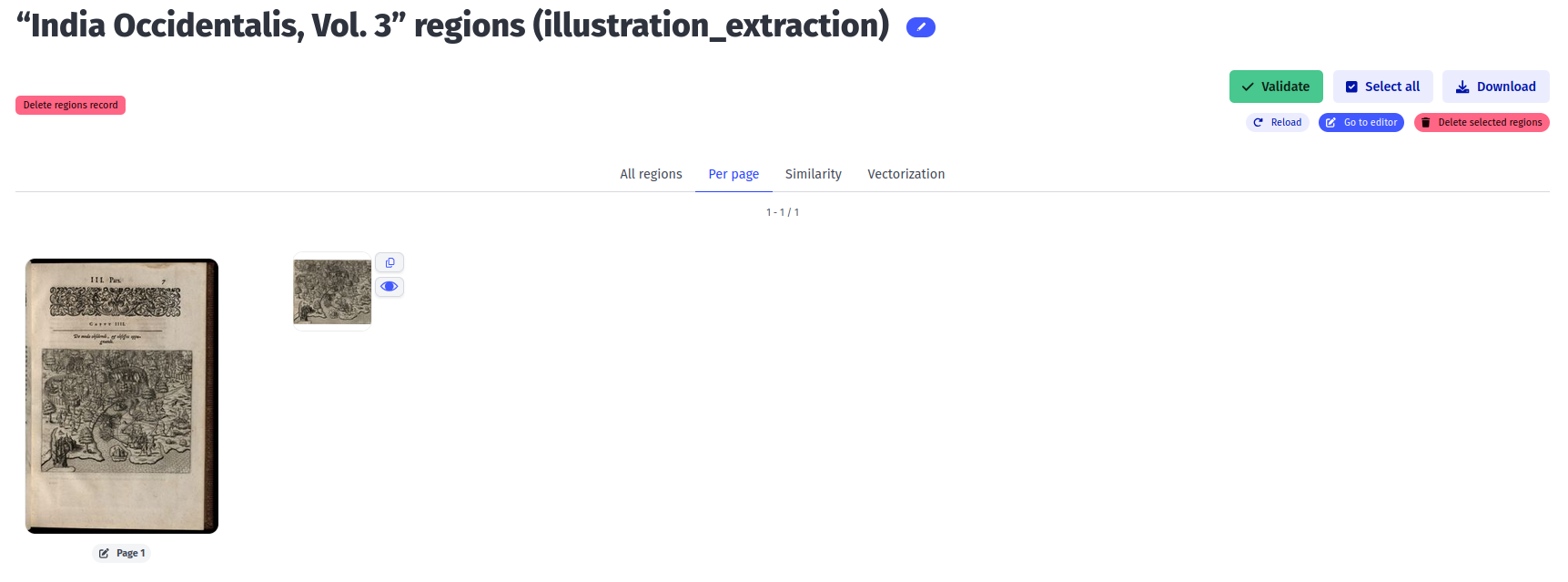 Per page region extraction interface screenshot