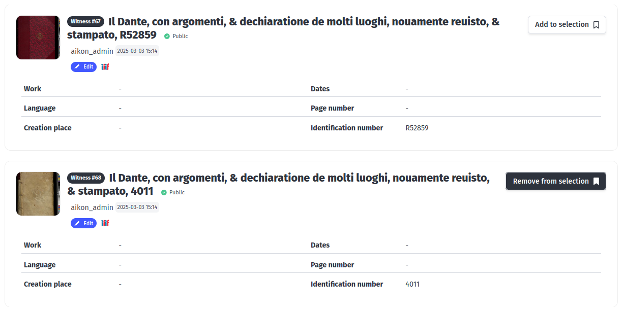 Witness selection interface screenshot