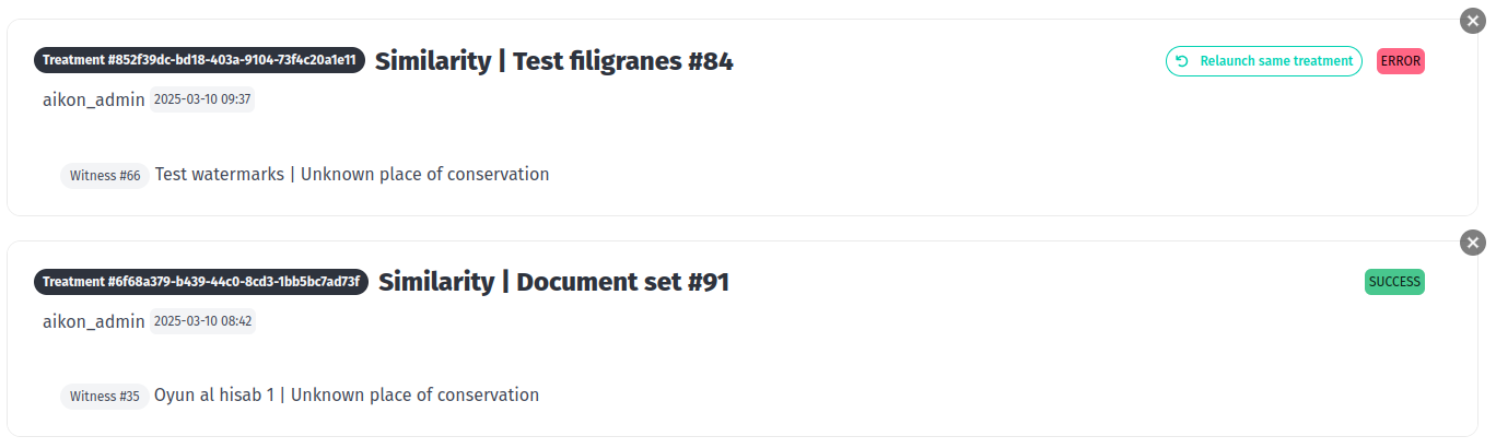 Treatment tracking interface screenshot